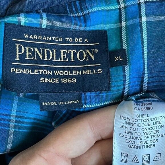 Pendleton Mens Blue Cotton Full Zip Sport Coat Jacket Plaid Lined Sz XL - Picture 2 of 8
